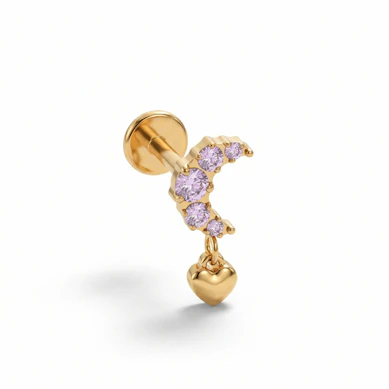 Titán hold alakú labret rózsaszín kövekkel