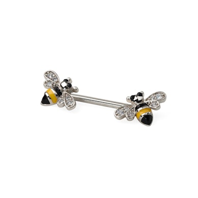 Nipple barbell with bumble bees on the ends