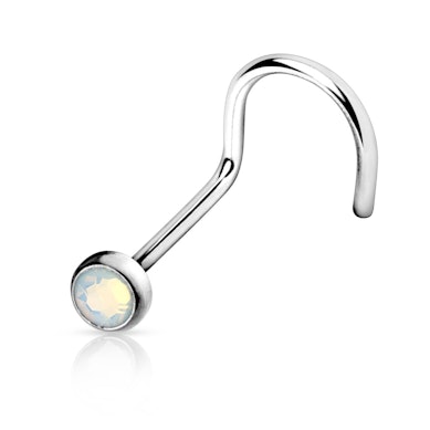 Orr piercing, hajlított szárú, opalit kővel