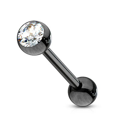 Fekete nyelv piercing, színes kő dísszel