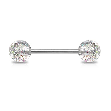 Nyelvpiercing titánból, csillámos golyókkal