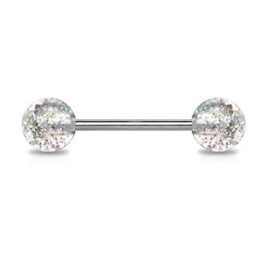 Nyelvpiercing titánból, csillámos golyókkal