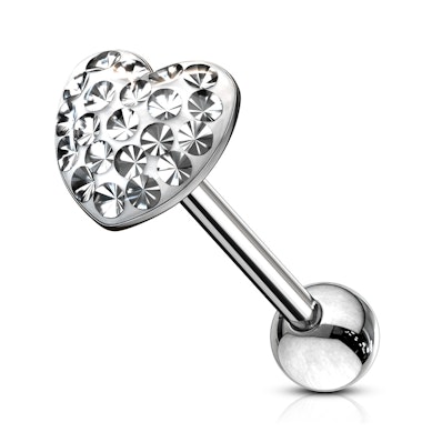 Nyelv piercing kőberakásos szívvel
