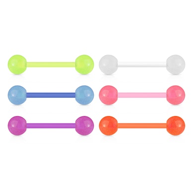 Nyelvpiercing csomag, 6 darab sötétben világító ékszerrel