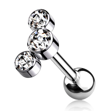 Titánium barbell belső menetettel, 3 kővel díszítve