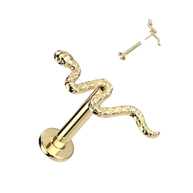 Push-in labret 14K aranyból, részletgazdag kígyóval