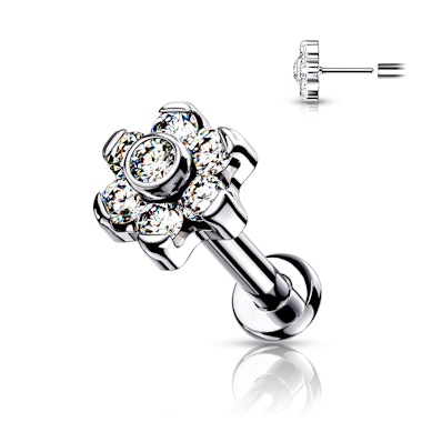 Push-in labret titánból, kristályvirággal