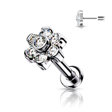 Push-in labret titánból, kristályvirággal