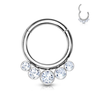 Karika titánból, kapcsos zárral és 5 kristállyal