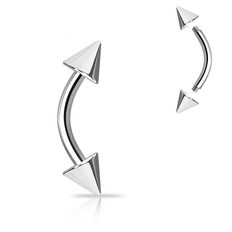 Hajlított piercing titániumból, tüske végekkel