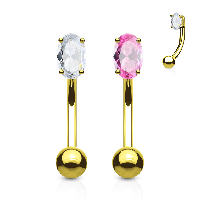 Banán piercing 14 karátos aranyból, kővel