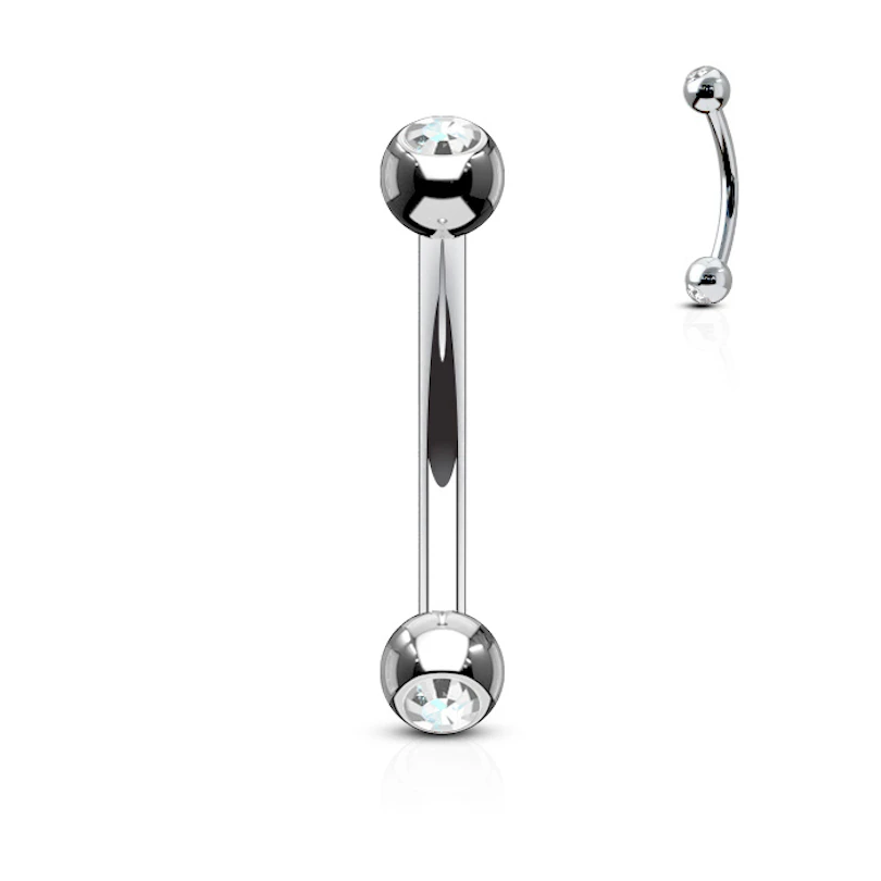 Banán piercing, titánból, csillogó kővel