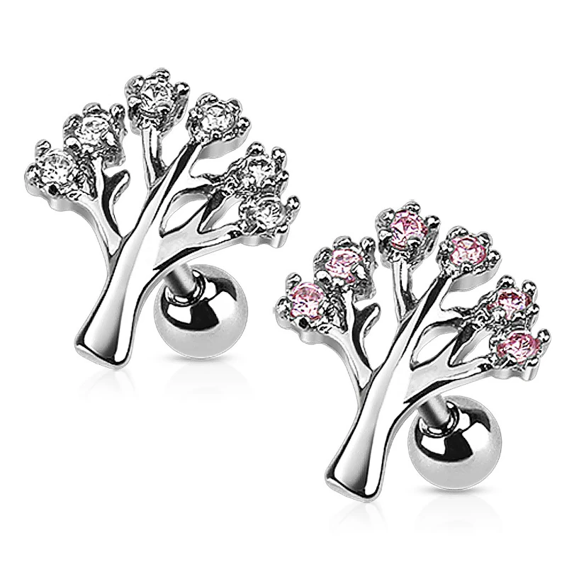 Tragus piercing csillogó köves fa díszítéssel
