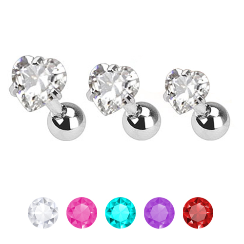 Fül piercing szett, szív alakú kővel