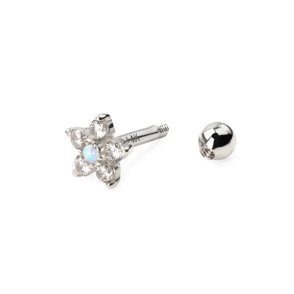 Fülékszer 14 karátos aranyból, opál köves virággal