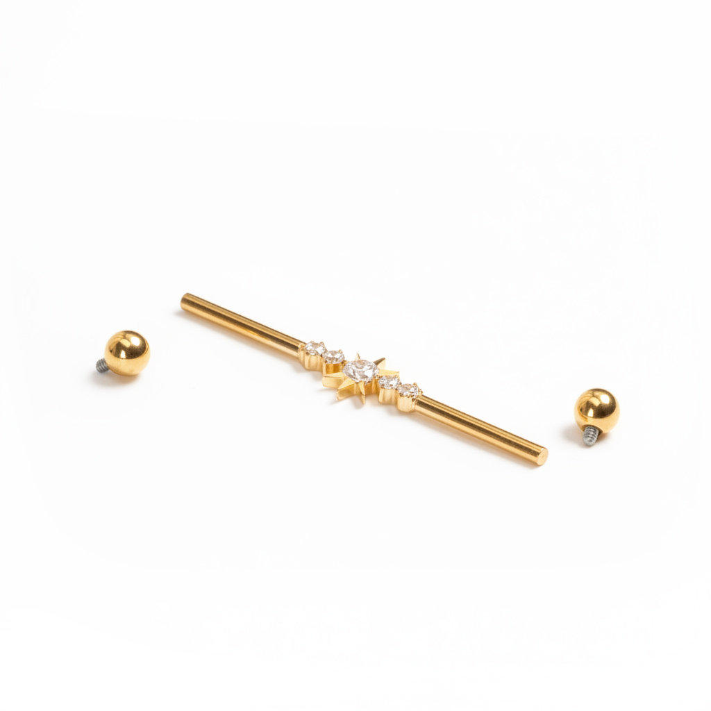 Titán industrial barbell központi csillaggal és kövekkel