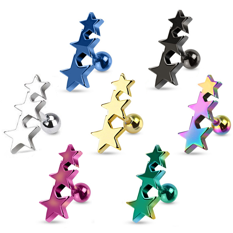 Tragus ékszer, 3 darab csillaggal