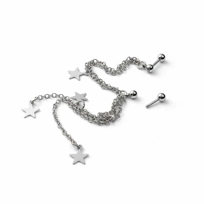 Tragus- és helix ékszer, csillagokkal