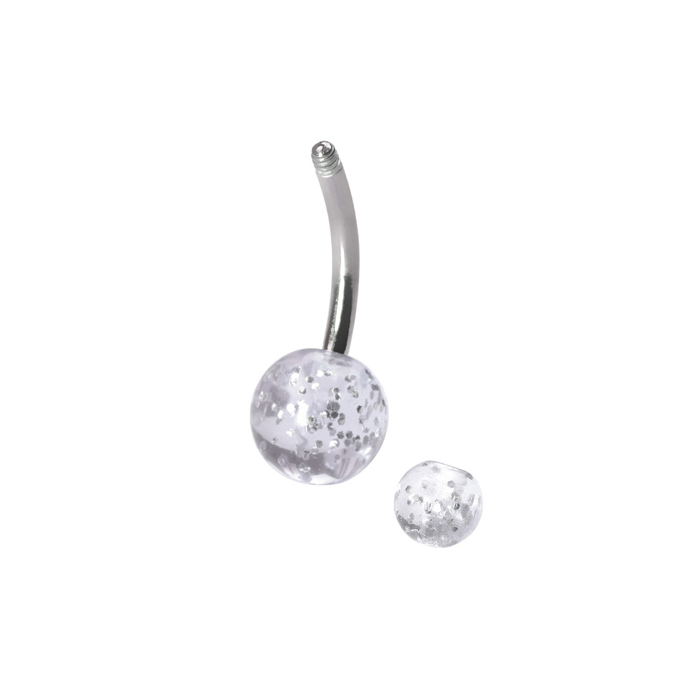 Köldök piercing titániumból, csillámos golyókkal