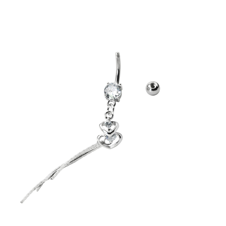 Köldök piercing, dupla szív medállal és kő dísszel
