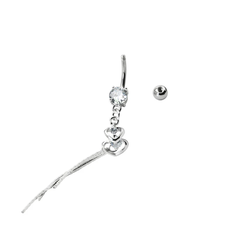 Köldök piercing, dupla szív medállal és kő dísszel
