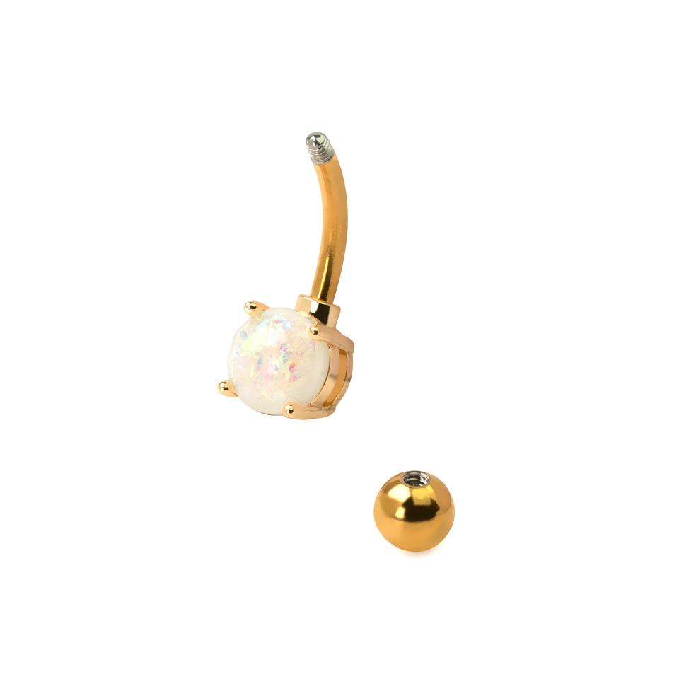 Köldök piercing orvosi acélból, opál kővel