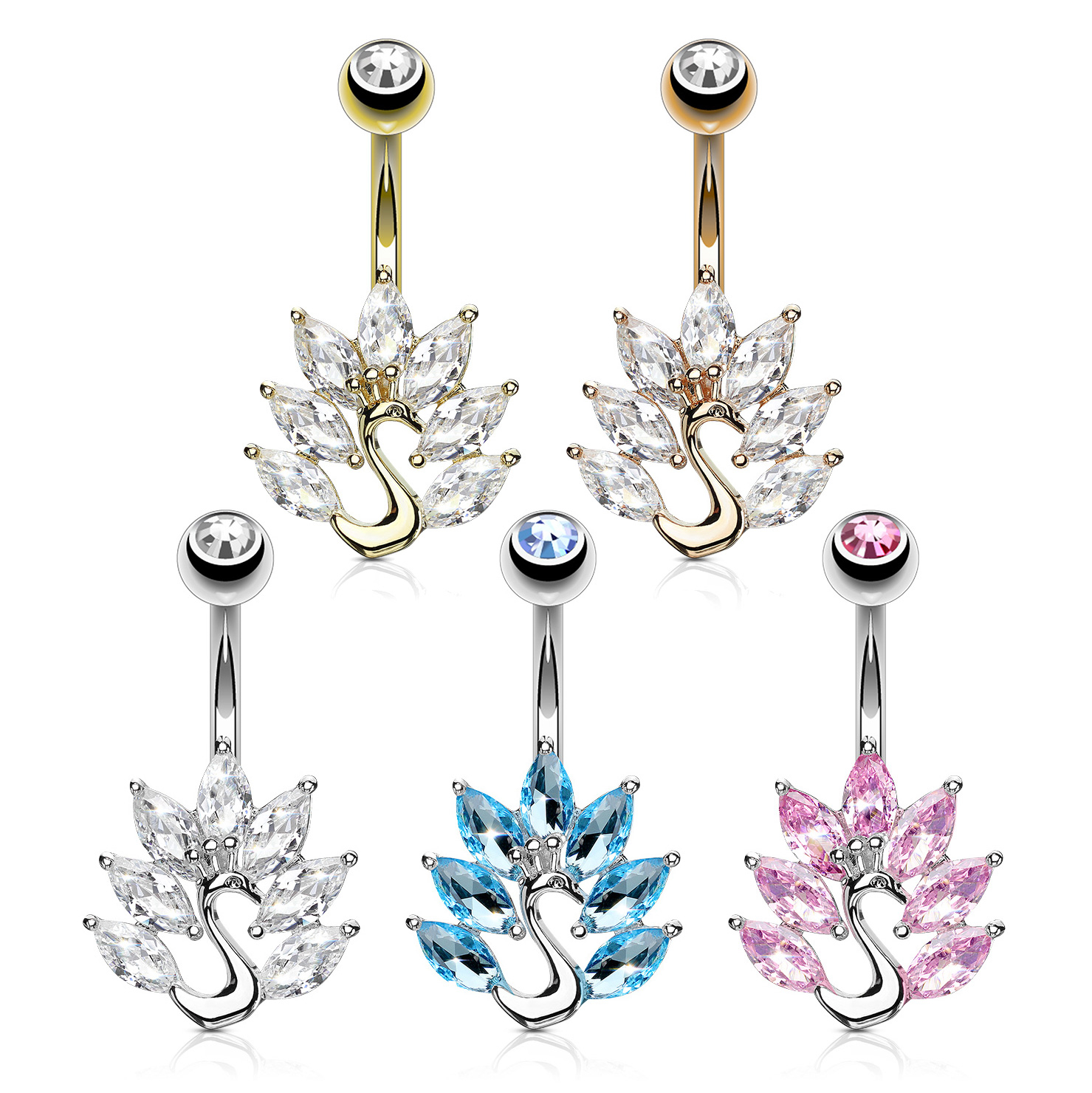 Köldök piercing páva díszítéssel