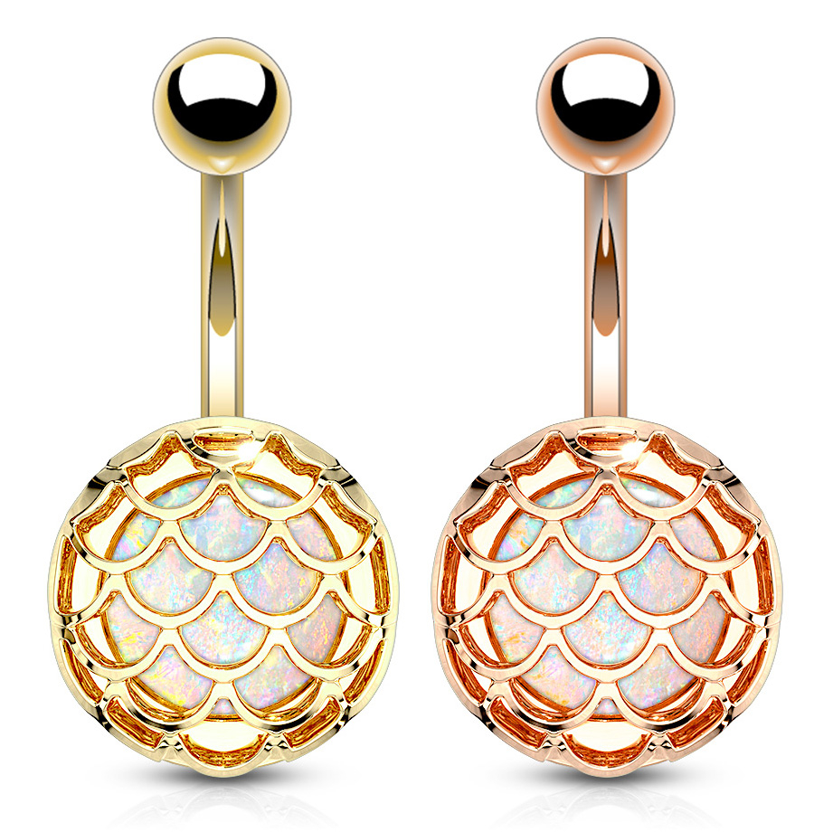 Köldök piercing pikkely foglalatos opál kővel