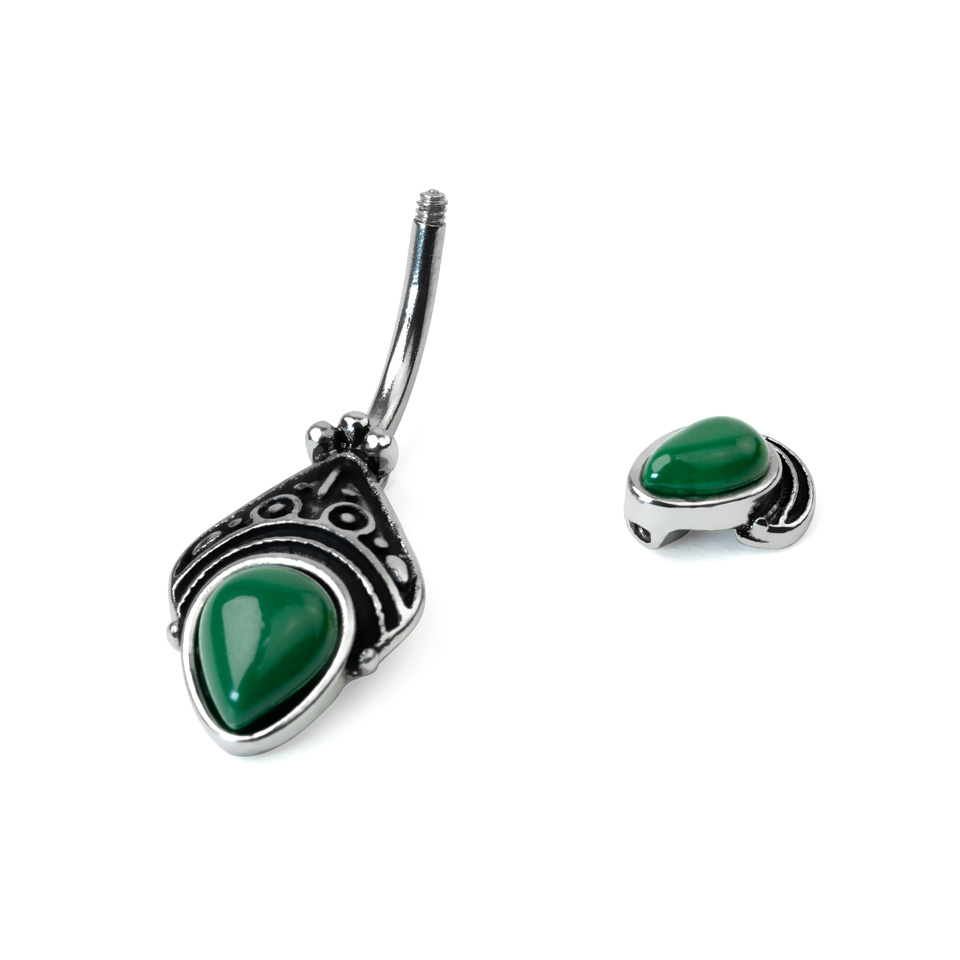 Köldök piercing különleges antikolt dizájnnal, ovális kövekkel