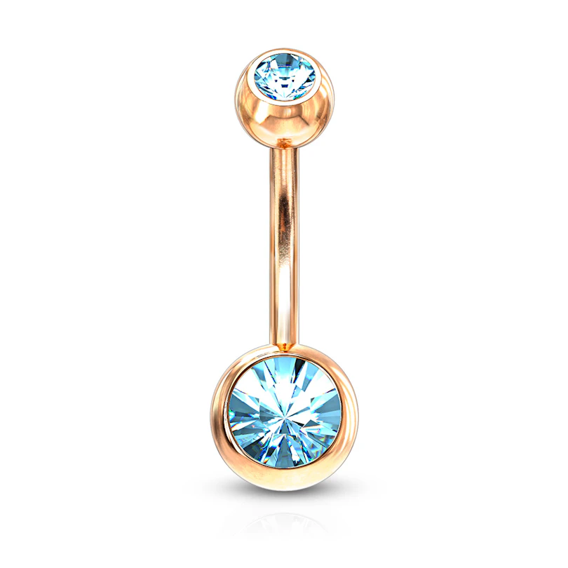 Köldökpiercing, rose gold bevonattal, kő dísszel
