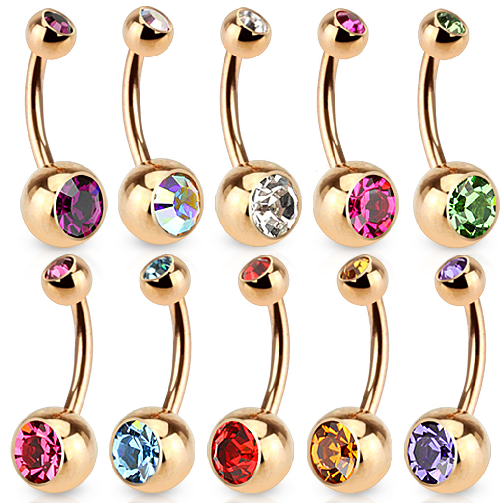 Köldökpiercing, rose gold bevonattal, kő dísszel