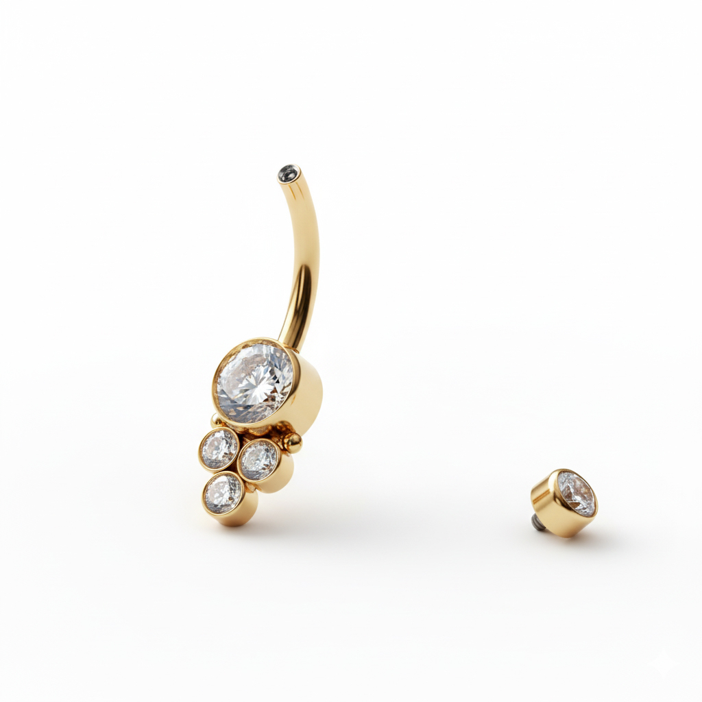 Belső menetes köldökpiercing titánból kerek kristályokkal