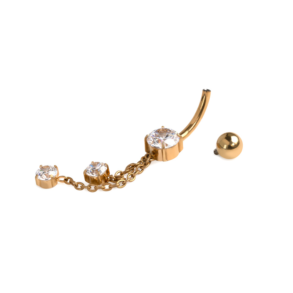 Köldökpiercing titánból láncokkal és kövekkel