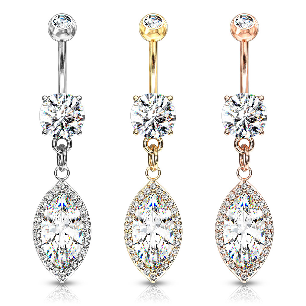 Köldökpiercing marquise stilusú medállal