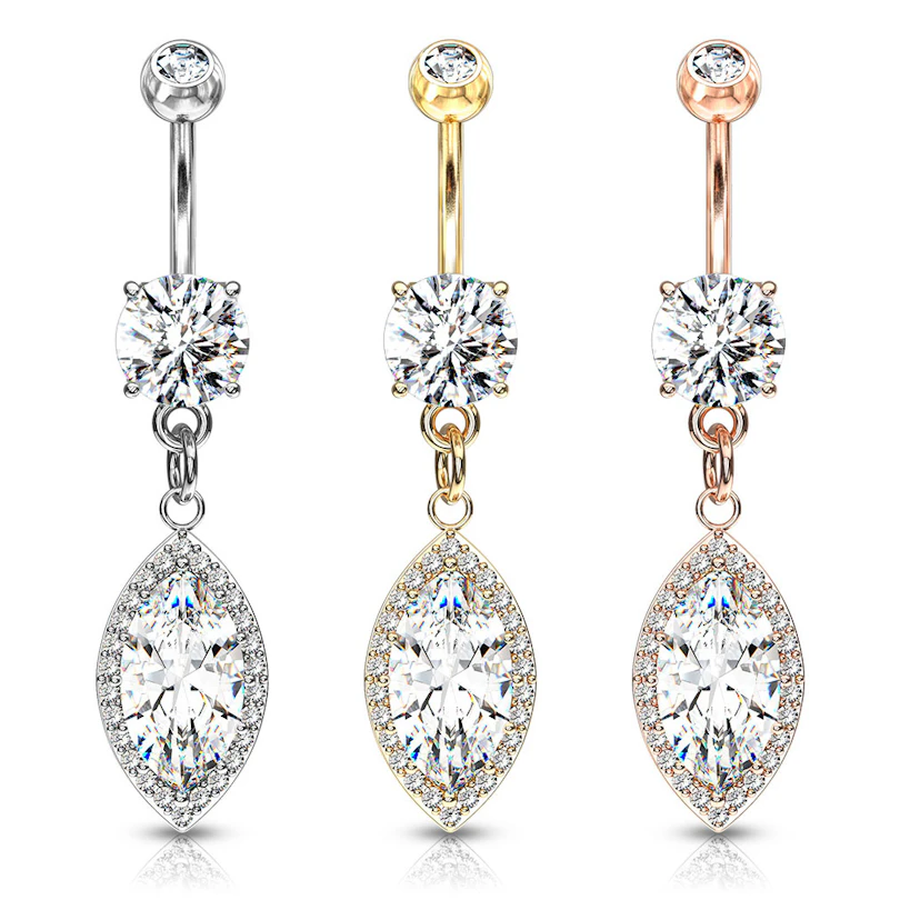 Köldökpiercing marquise stilusú medállal