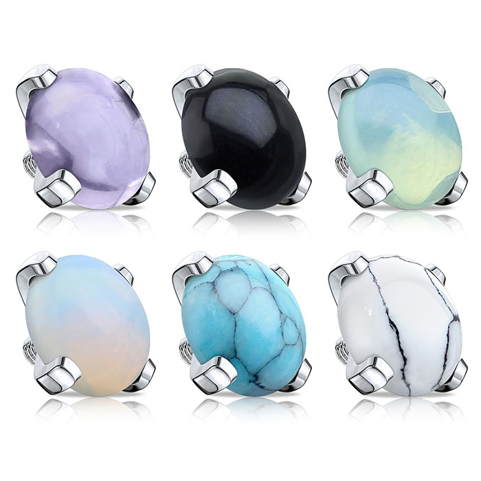Dermal anchor különböző fajtájú ásványokkal