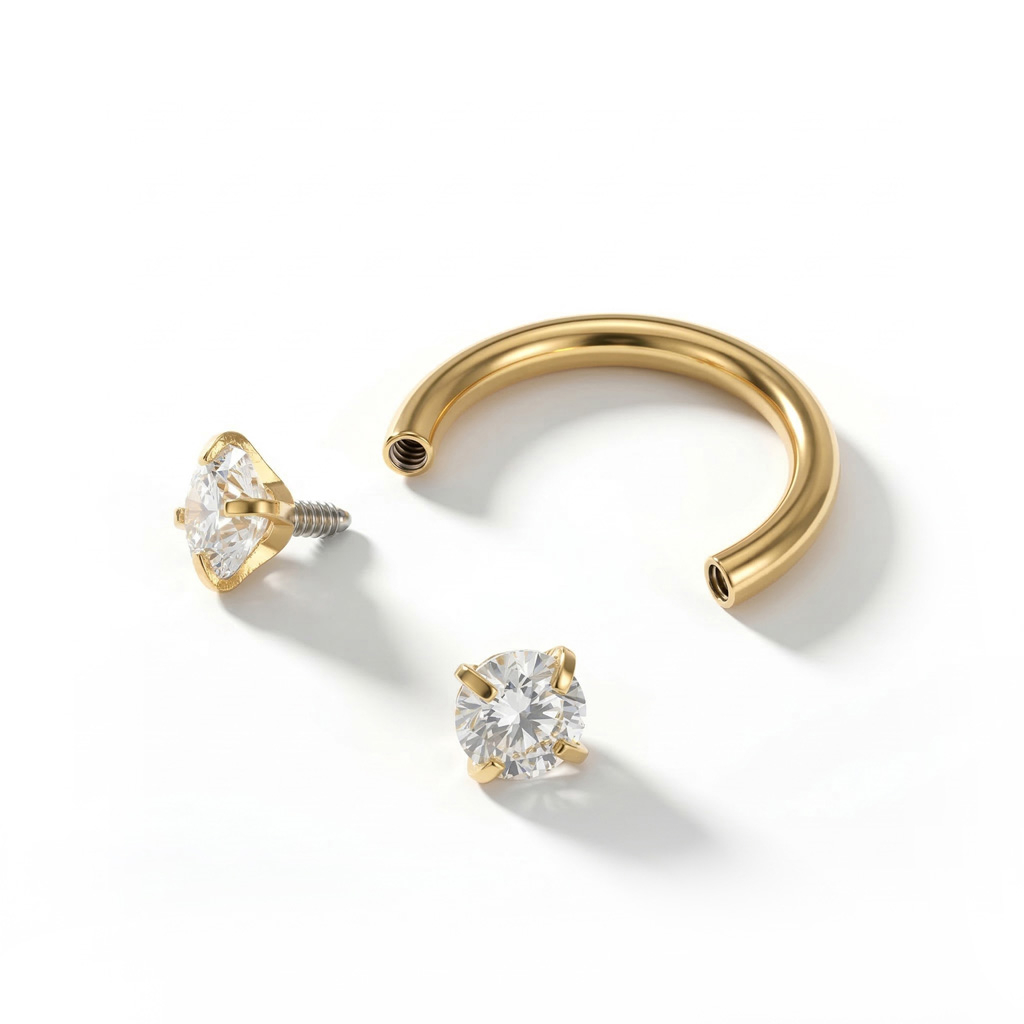 Patkópiercing belső menettel, kerek kövekkel