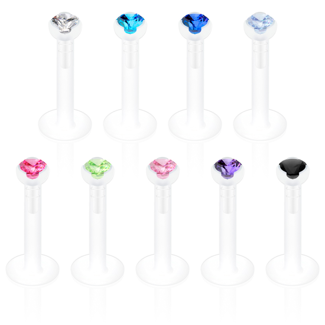 Labret PTFE anyagból, színes kövekkel díszítve