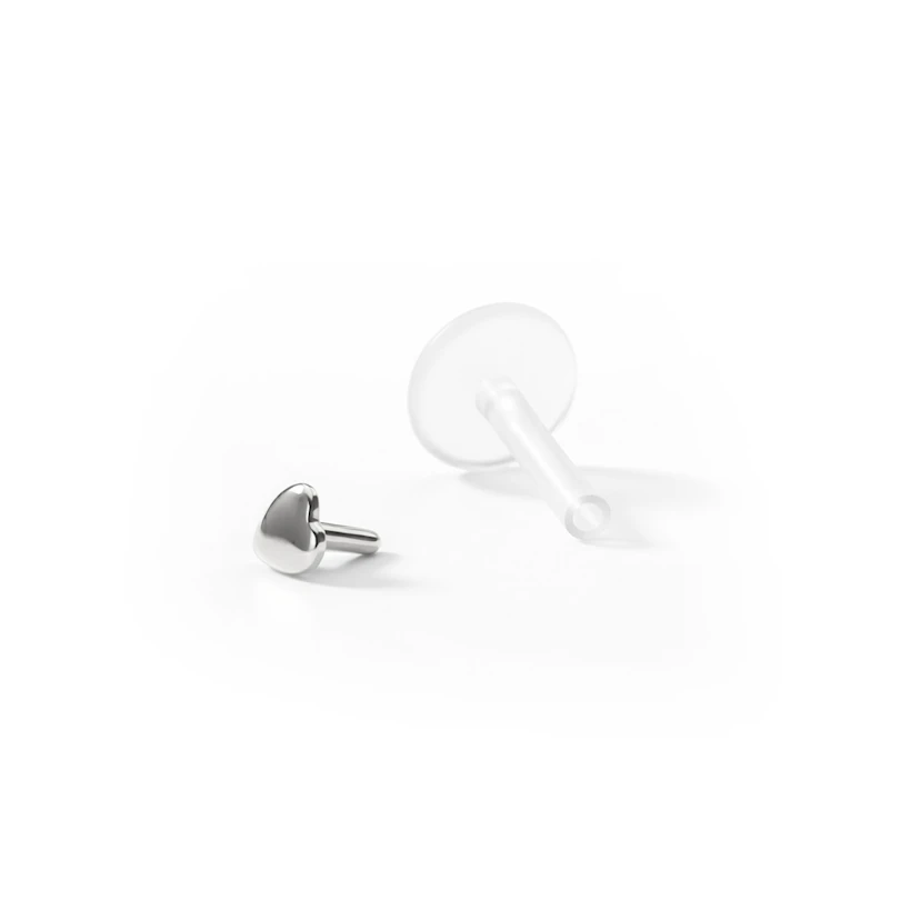 Labret szívecskével, bioplaszt szárral-8 mm-14k fehérarany / PTFE-1,2 mm