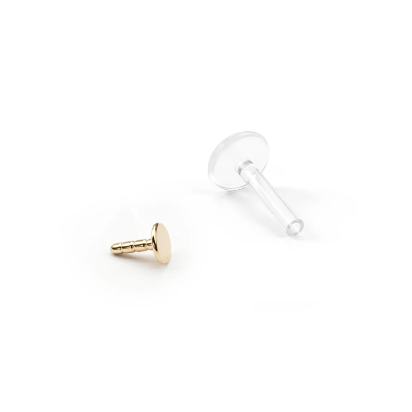 Labret 14K arany korong fejjel, bioplaszt szárral