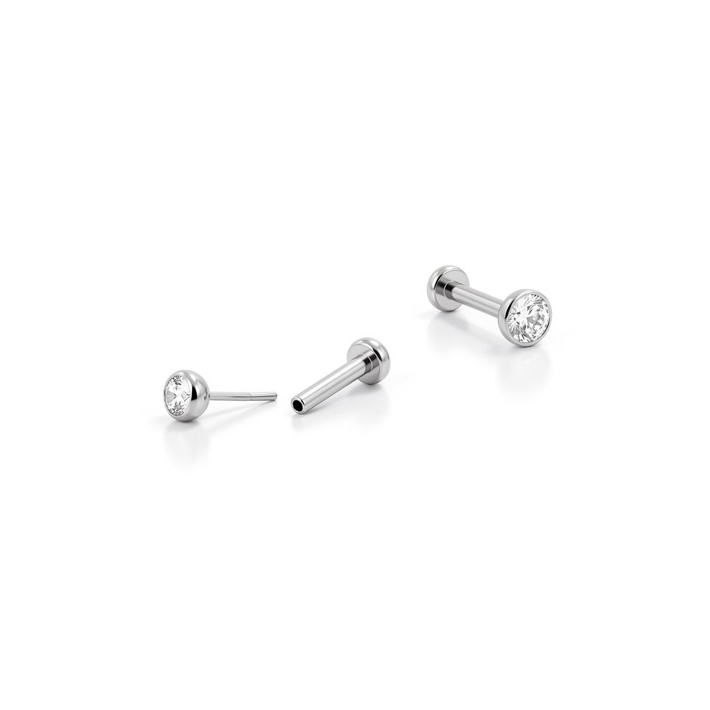 Push-in labret titánból, beágyazott kővel