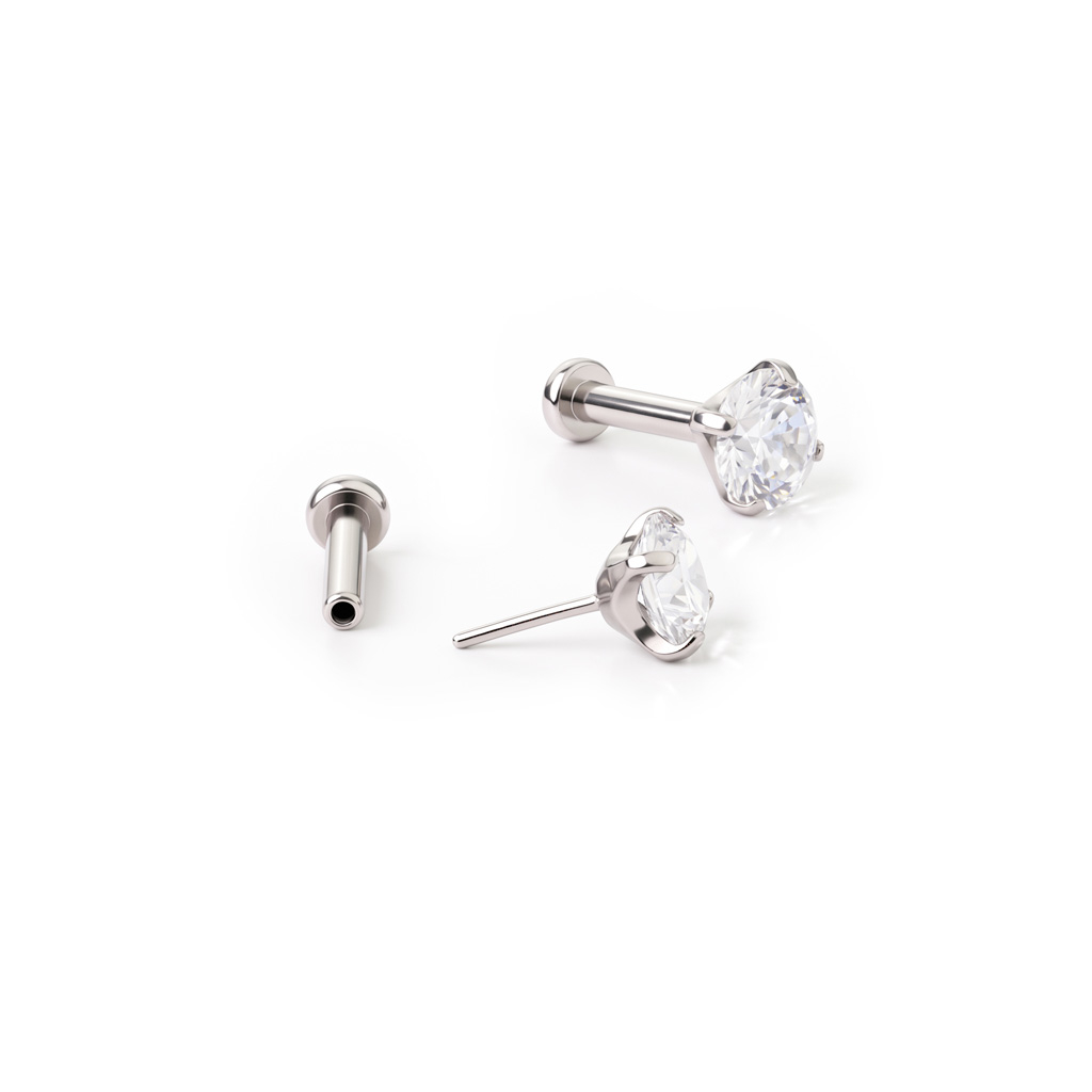 Push-in labret titánból, ragyogó kővel