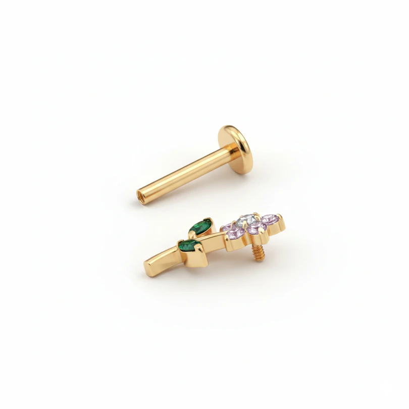 Aranyos virágos labret lapos hátoldallal