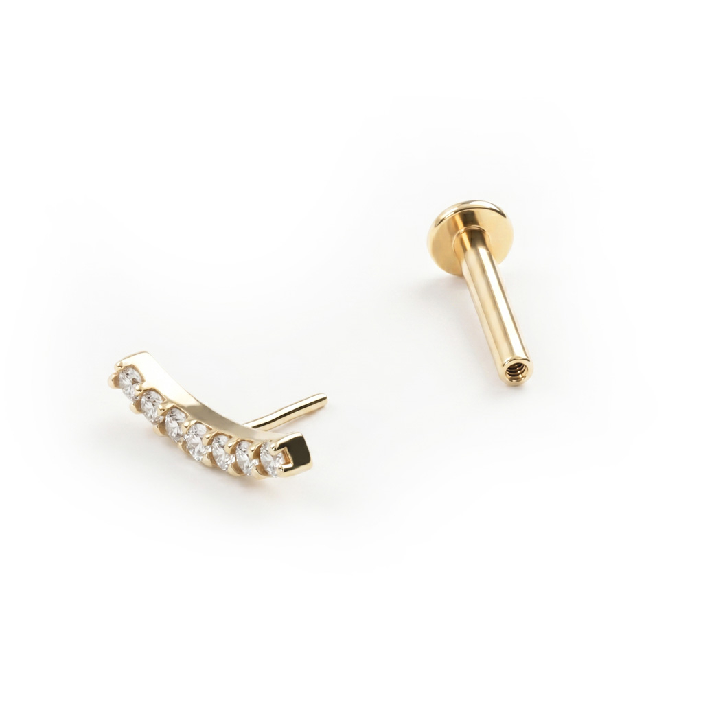 Push-in labret 14K aranyból, cirkónia köves ívvel