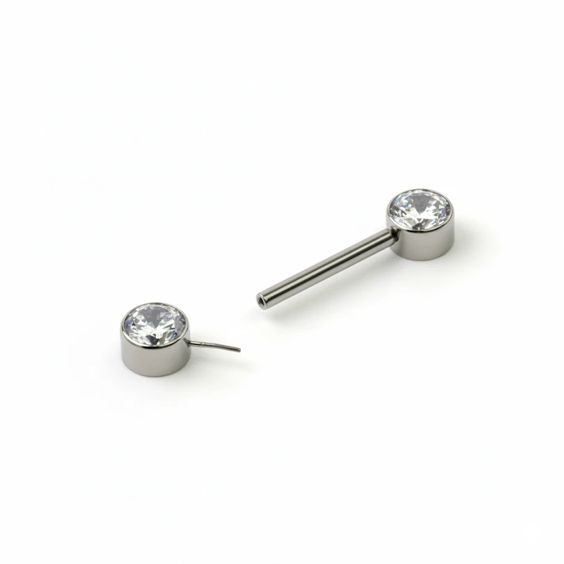Mellbimbó barbell titánból, menetnélküli, push-in kövekkel