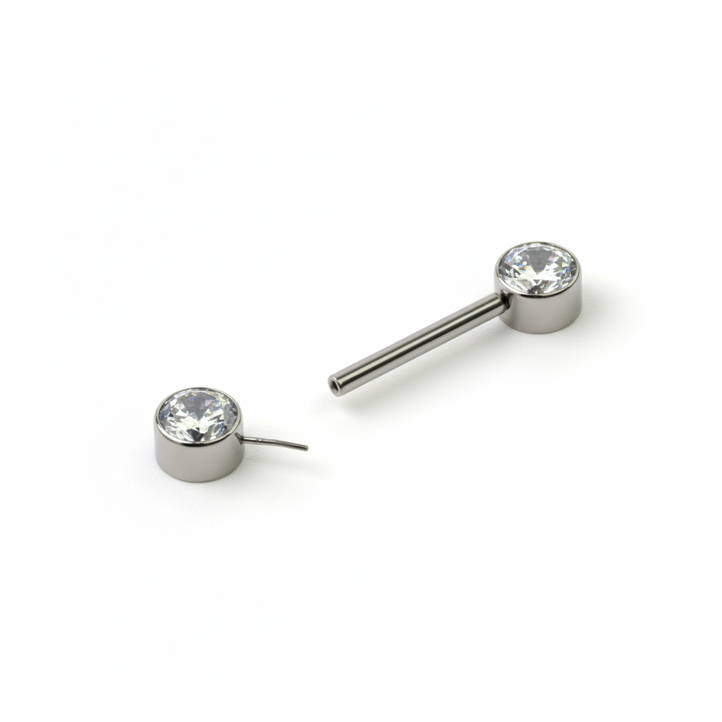 Mellbimbó barbell titánból, menetnélküli, push-in kövekkel