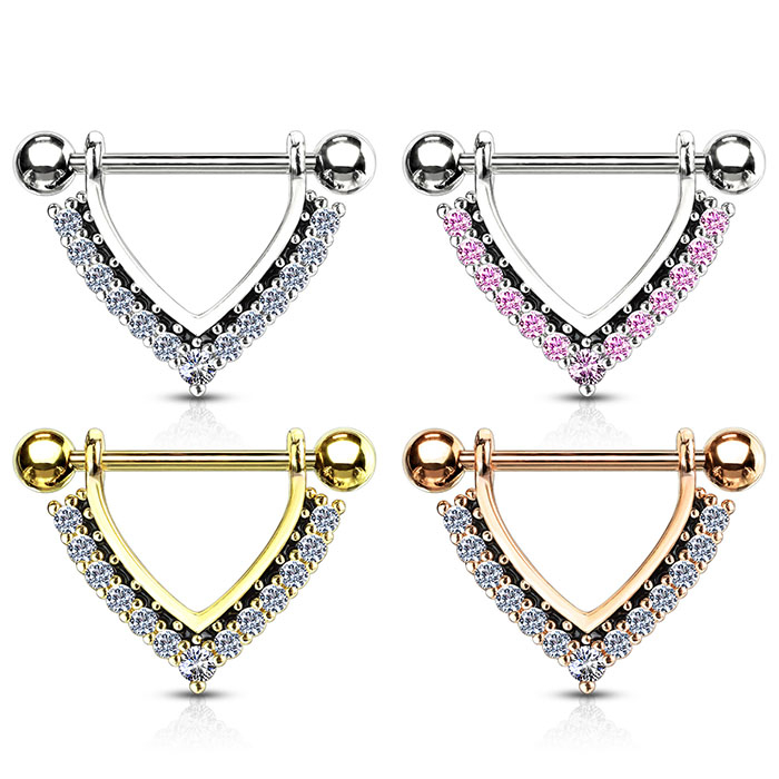 Mellpiercing V alakú köves díszítéssel