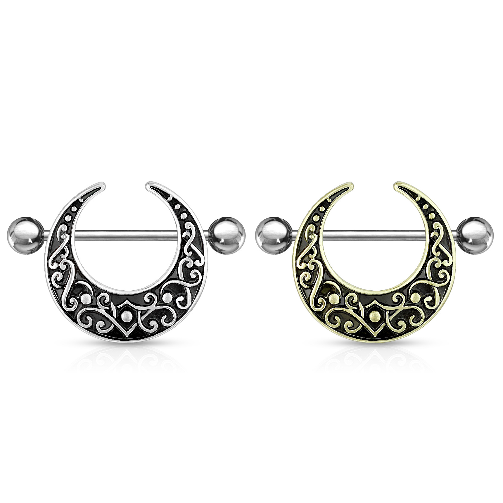 Mellpiercing filigrán félholddal