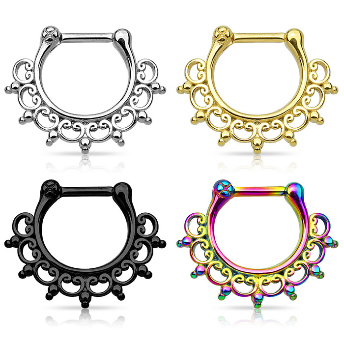 Septum piercing orvosi acélból, filigrán díszítéssel