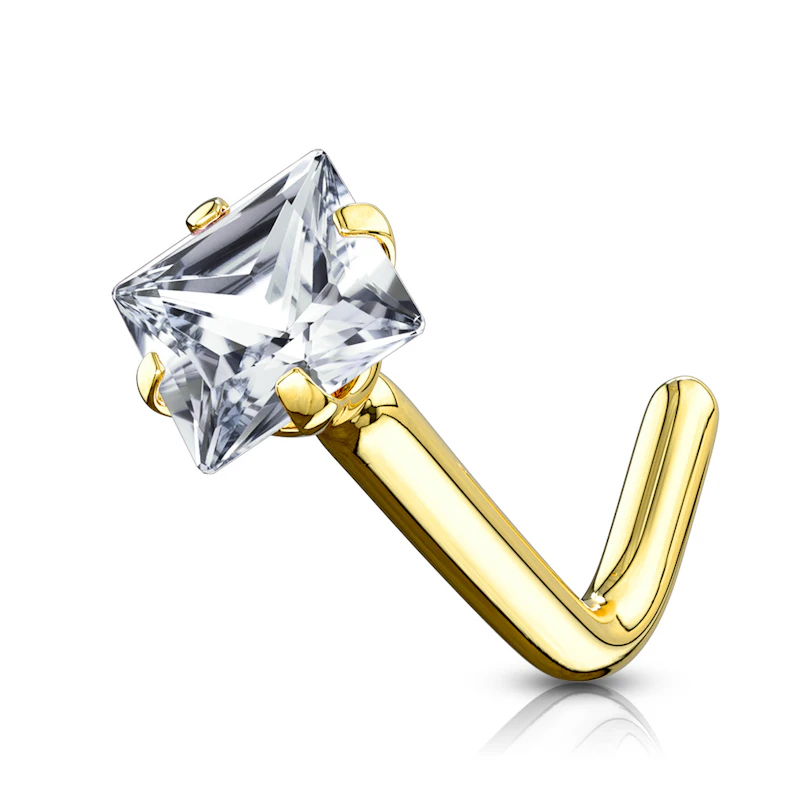 Orr piercing 14 karátos aranyból, szögletes kővel
